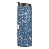 Faux Blue Glitter-textuur met aangepaste naam Thermosbeker (Geroteerd rechts)
