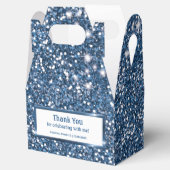 Faux Blue Glitter-textuur met aangepaste tekst Bedankdoosjes (Geopend)