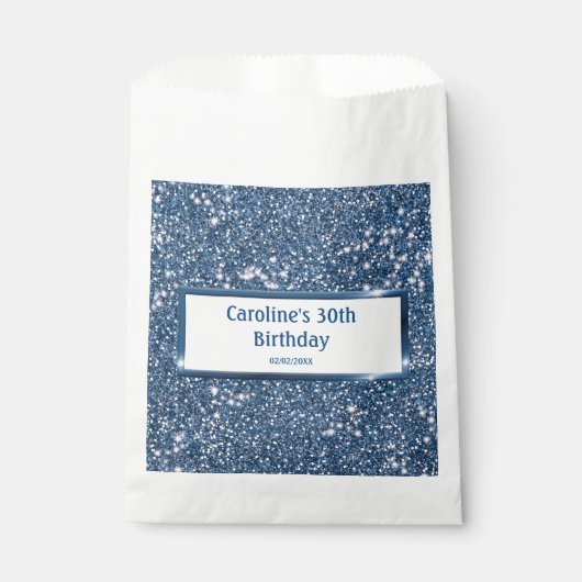 Faux Blue Glitter-textuur met aangepaste tekst Bedankzakje (Voorkant)