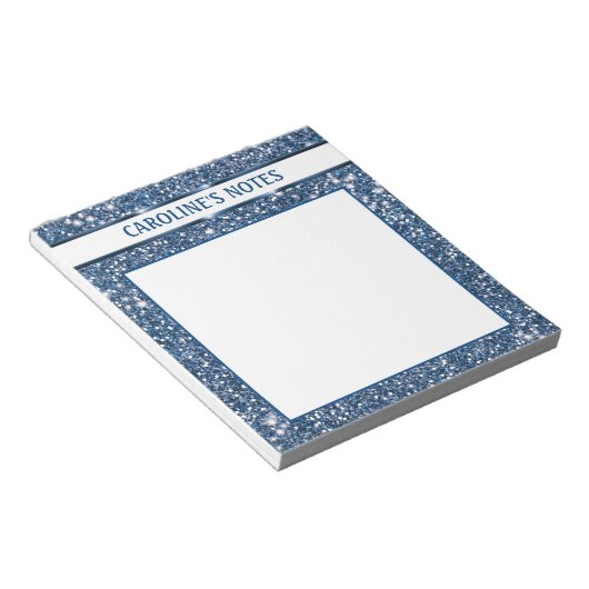 Faux Blue Glitter-textuur met aangepaste tekst Notitieblok (Schuin)