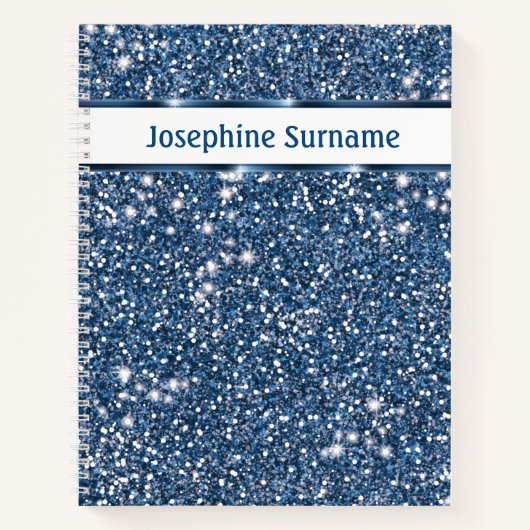 Faux Blue Glitter-textuur met aangepaste tekst Notitieboek (Voorkant)