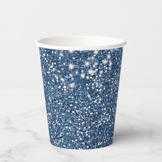 Faux Blue Glitter-textuur met aangepaste tekst Papieren Bekers (Achterkant)