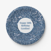 Faux Blue Glitter-textuur met aangepaste tekst Papieren Bordje (Voorkant)