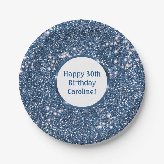Faux Blue Glitter-textuur met aangepaste tekst Papieren Bordje (Voorkant)