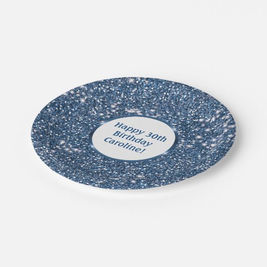 Faux Blue Glitter-textuur met aangepaste tekst Papieren Bordje (Gekanteld)