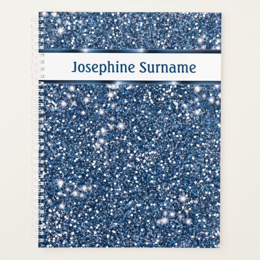 Faux Blue Glitter-textuur met aangepaste tekst Planner (Voorkant)