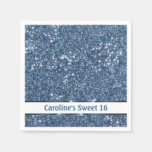 Faux Blue Glitter-textuur met aangepaste tekst Servet (Voorkant)