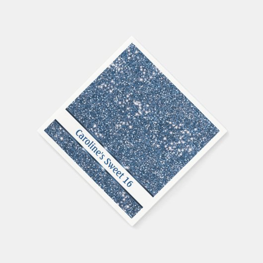 Faux Blue Glitter-textuur met aangepaste tekst Servet (Hoek)