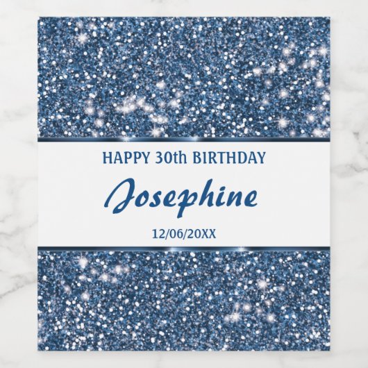 Faux Blue Glitter-textuur met aangepaste tekst Wijn Etiket (Enkel label)