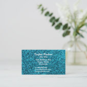 Faux Blue Glitter Visitekaartje (Staand voorkant)