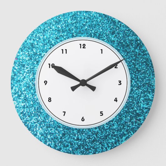 Faux Blue Glitter-wandklok Grote Klok (Voorkant)