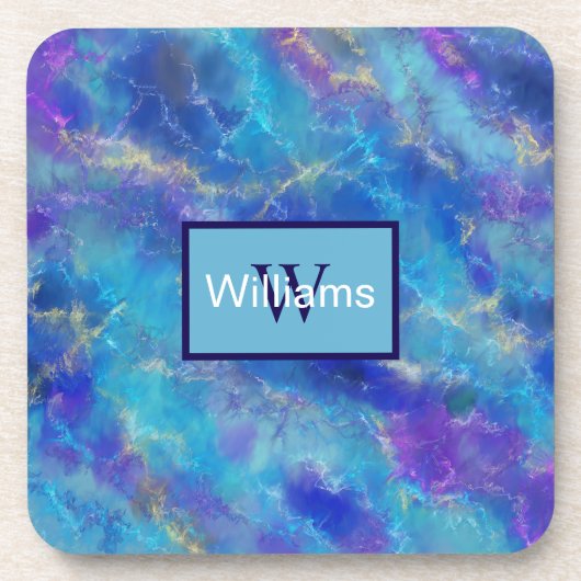 Faux Blue Gold Marble  Bier Onderzetter (Voorkant)