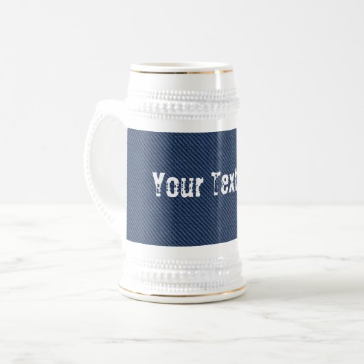 Faux Blue Jeans Denim Custom Text Beer Stein Bierpul (Voorkant links)