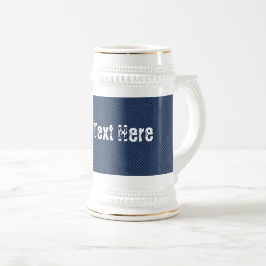 Faux Blue Jeans Denim Custom Text Beer Stein Bierpul (Voorkant rechts)