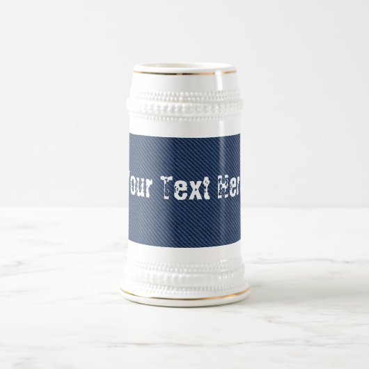 Faux Blue Jeans Denim Custom Text Beer Stein Bierpul (Center)