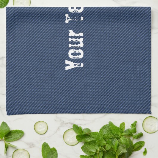 Faux Blue Jeans Fabric Kitchen Towel - Jouw tekst Theedoek (Gevouwen)