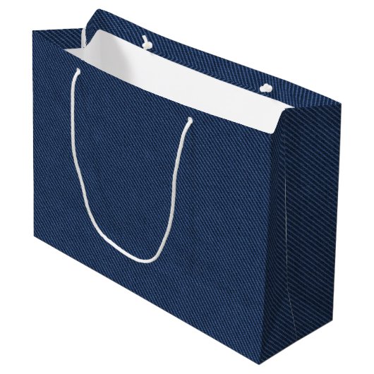 Faux Blue Jeans Gift Bag Modern Design Groot Cadeauzakje (Voorkant Gekanteld)