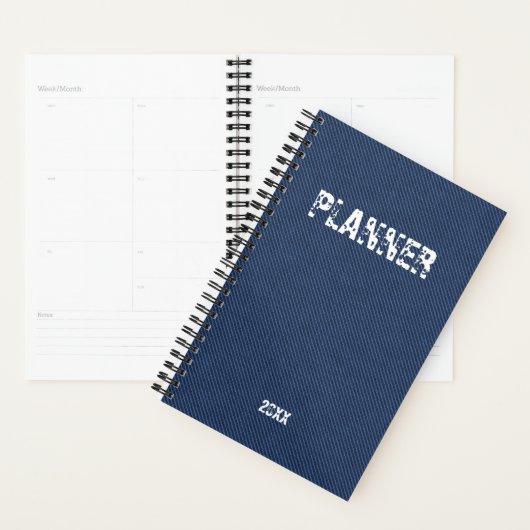 Faux Blue Jeans Planner gepersonaliseerd Jaar toev (Display)