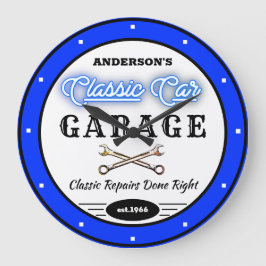 Faux Blue Neon Classic Car Garage Grote Klok