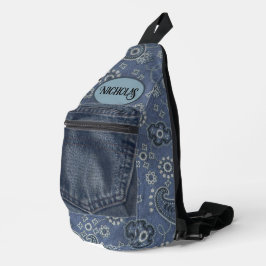 Faux Blue Suede en Westerne Blue Paisley Sling Bag