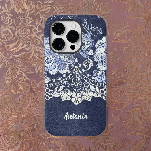 Faux Blue Velvet en Simulate Lace Embroidery Case-Mate iPhone Case