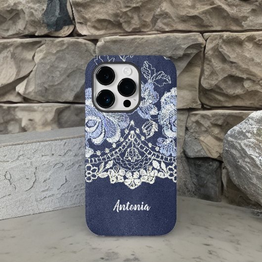 Faux Blue Velvet en Simulate Lace Embroidery Case-Mate iPhone Case