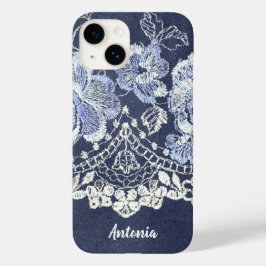 Faux Blue Velvet en Simulate Lace Embroidery Case-Mate iPhone 14 Hoesje
