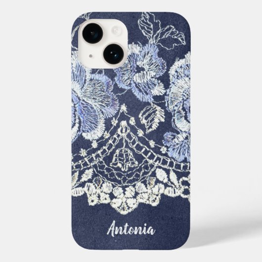 Faux Blue Velvet en Simulate Lace Embroidery Case-Mate iPhone Case (Achterkant)
