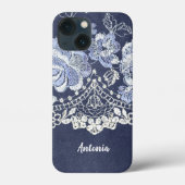 Faux Blue Velvet en Simulate Lace Embroidery Case-Mate iPhone Case (Achterkant)
