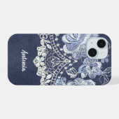 Faux Blue Velvet en Simulate Lace Embroidery iPhone 15 Case (Achterkant horizontaal)