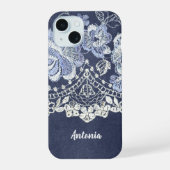 Faux Blue Velvet en Simulate Lace Embroidery iPhone 15 Case (Achterkant)