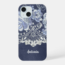 Faux Blue Velvet en Simulate Lace Embroidery