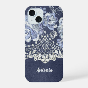 Faux Blue Velvet en Simulate Lace Embroidery iPhone 15 Case