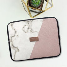 Faux Blush Pink Leather Marble Modern Monogram