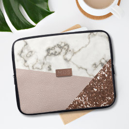 Faux Blush Roos Gold Glitter Marble Laptop Hoesje Sleeve
