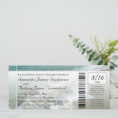 Faux Boarding Pass Beach Wedding Ticket uitnodigin Kaart (Staand voorkant)