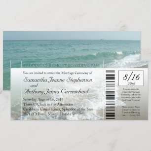 Faux Boarding Pass Beach Wedding Ticket uitnodigin Kaart