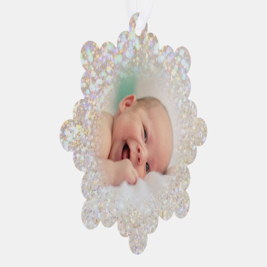 faux bokeh glitter baby foto ornament kaart (Rechts)