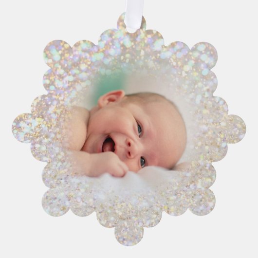 faux bokeh glitter baby foto ornament kaart (Voorkant)