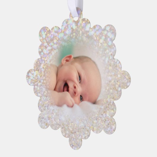 faux bokeh glitter baby foto ornament kaart (Links)