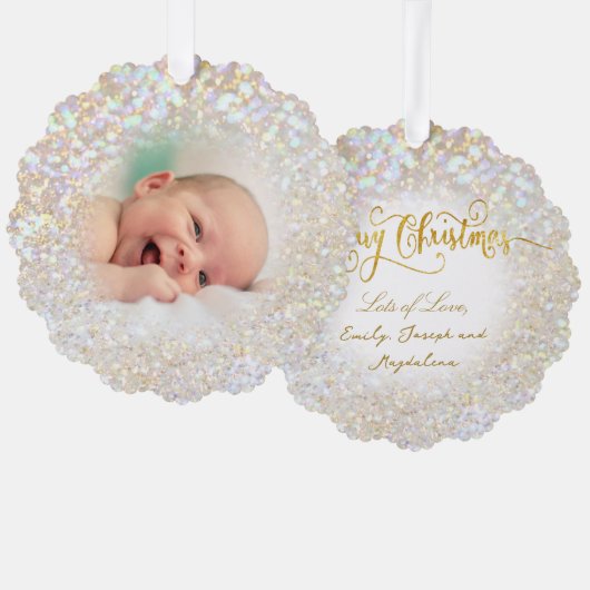 Faux Bokeh Glitter Effect baby Foto Ornament Kaart (Voorkant / Achterkant)