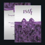 Faux bont en Paarse boog 18e verjaardag Kaart<br><div class="desc">Elegante, aangepaste 18e verjaardagsuitnodiging voor vrouwen met een paarse faux fur en een prachtige zilveren gradiënt achtergrond, met een mooie satijn effect paarse gekleurde boog die de twee achtergronden scheidt. Deze stijlvolle, glamoureuze uitnodigingen voor verjaardagen zijn aan beide zijden gedecoreerd / gedrukt. Mooie, chique, trendy, moderne verjaardagsuitnodigingen voor elk seizoen:...</div>