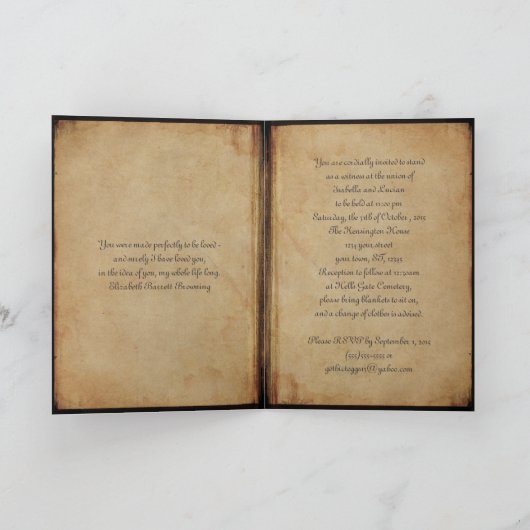 Faux  Book Hoesje Gothic Wedding Invitation (Binnen)