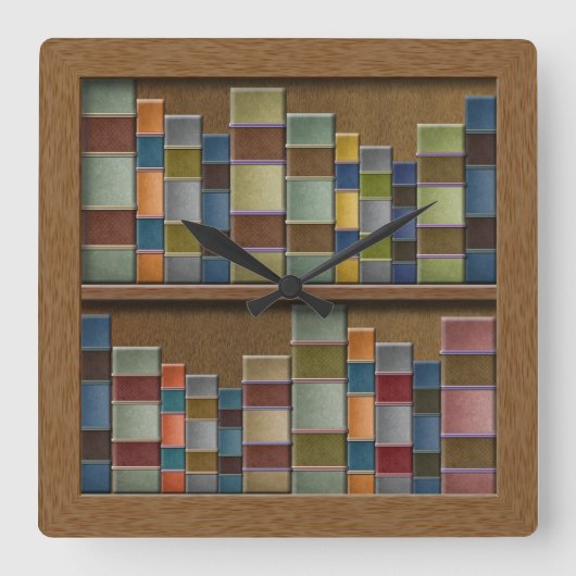 Faux Book Shelf Book Spines Library Vierkante Klok (Voorkant)