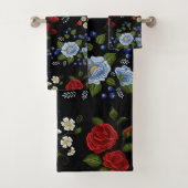 Faux borduurende rode en blauwe bloemen bad handdoek (Insitu)