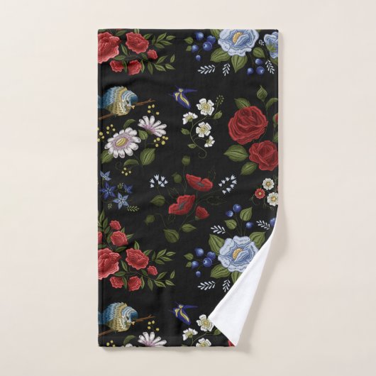 Faux borduurende rode en blauwe bloemen bad handdoek (Handdoek)