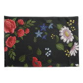 Faux borduurende rode en blauwe bloemen kussensloop (Achterkant-Rechts)