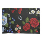 Faux borduurende rode en blauwe bloemen kussensloop (Voorkant-Links)