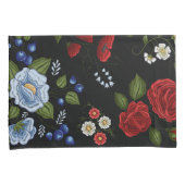 Faux borduurende rode en blauwe bloemen kussensloop (Voorkant-Rechts)