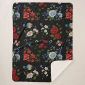 Faux borduurende rode en blauwe bloemen sherpa deken (Voorkant)